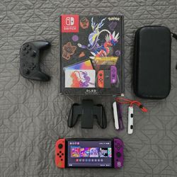 Pokémon Scarlet & Violet Nintendo Switch OLED w/ Box, Dock, Case & microSD