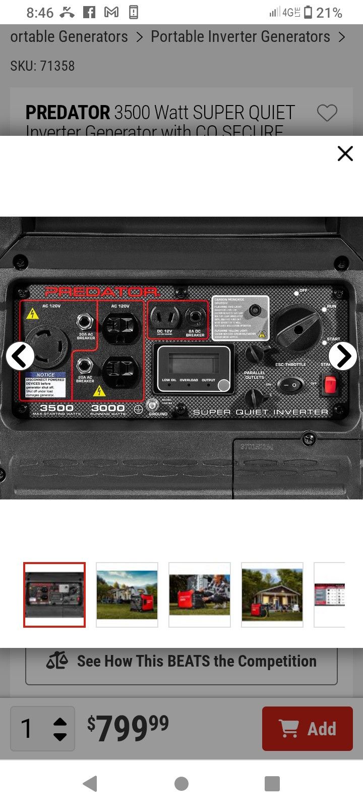 Predator 3500 Generator $460 Obo