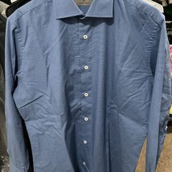 Canali Men's Blue Dress Shirt 43-17 Long Sleeve Spread Collar Button