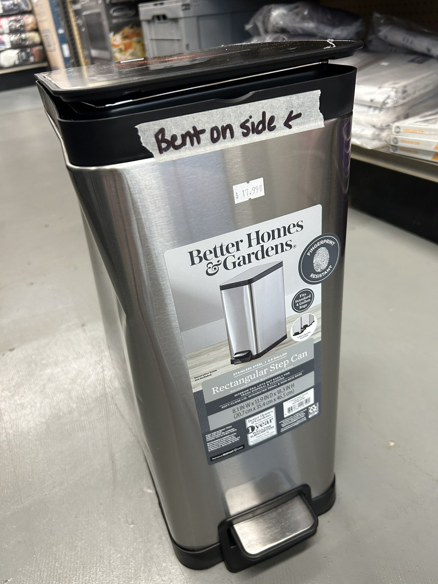 Better Homes & Garden Rectangular Step Trash Can, 4 Gallon - *Bent on Side, NEW on Inside*