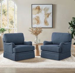 2X Navy Blue swivel fabric accent chairs