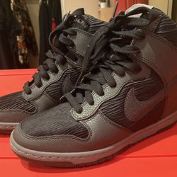 Women’s Nike Dunk Sky Hi Gray Black Metallic Hidden Wedge