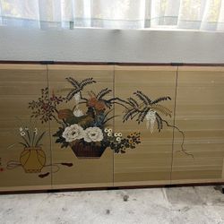 JAPANESE BYOBU HAND PAINTED SILK SCREEN 6'x 3' -4 PANELS
