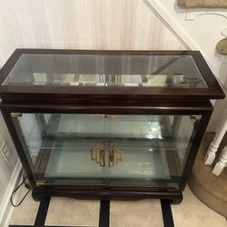 Glass Display Curio Cabinet Wood Frame Brass Hardware 
