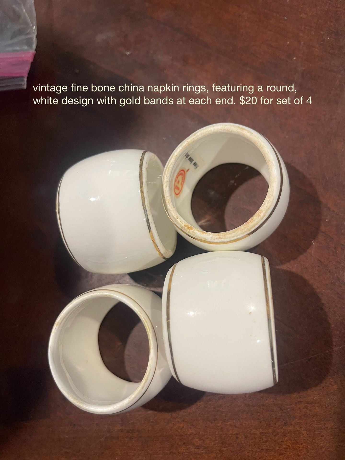 4 Bone China Napkin Rings