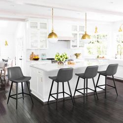 Set of 4- grey leather barstool set of 4