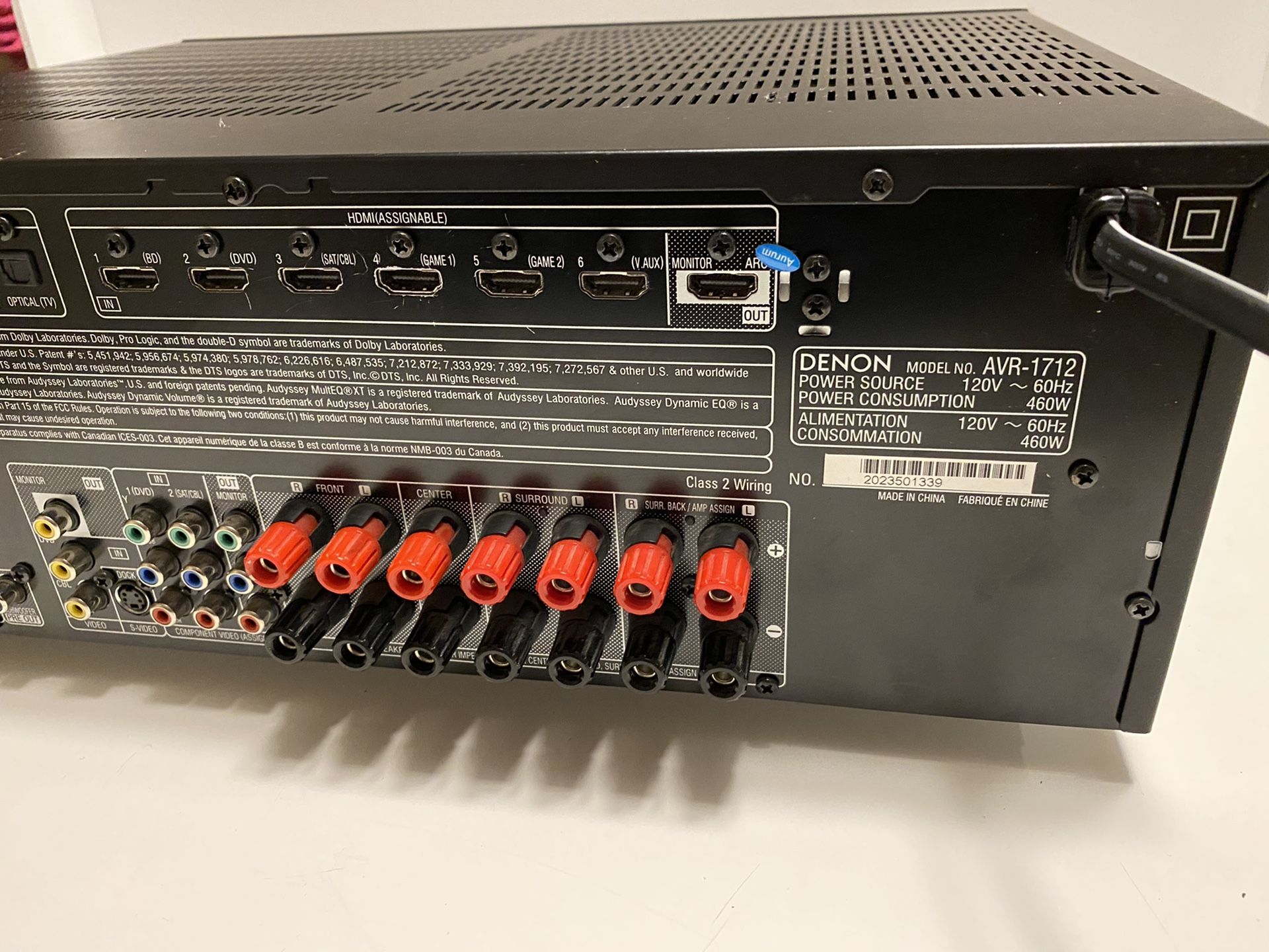 Denon AVR1712 7.1CH AV Receiver TrueHD, DTSHD, DTS, HDMI and Dolby