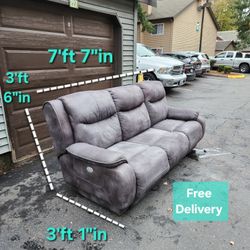 Free Delivery | Gray Marbled Seude like 3 Seat Double Full Electrical Reclining Sofa/ Couch 