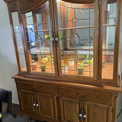 Vintage China Cabinet with Decorative Glass and Bottom Storage Drawers