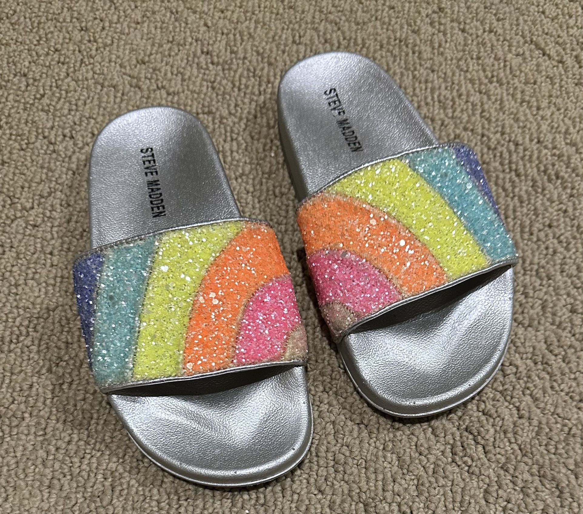 Steve Madden Rhinestone Bling Comfy Slip On Flats Slide Sandals Size 2