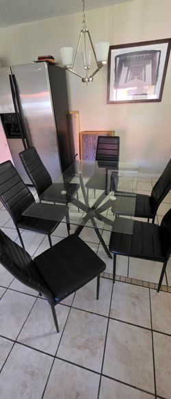 Glass Top Dining Table with 6 Chairs