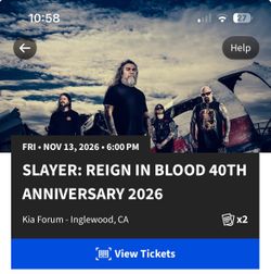 (2) Tickets for SLAYER Friday 11/13