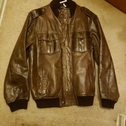Brown Leather Bomber Coat 2XL