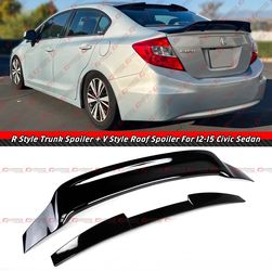 12-15 Honda Civic Sedan Gloss Black Rear Trunk Spoiler + Roof Spoiler
