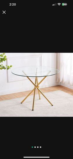 Modern Round Glass Gold Dining Table 40”