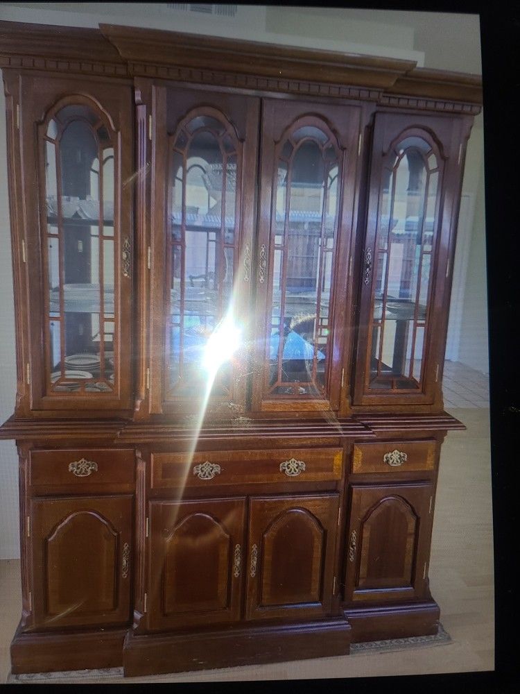 China Cabinet, Dining Table, 5 Chairs, Coffee Tables, Marble Medallion