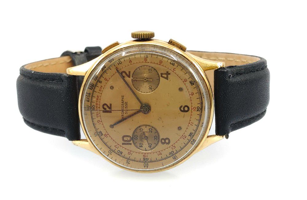 Vintage Chronographe Suisse Chronograph 18K Rose Gold Men's Watch 38mm