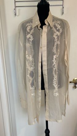 vintage white Barong TAGALOG embroidery, long sleeve shirt, Philippines, extra extra large