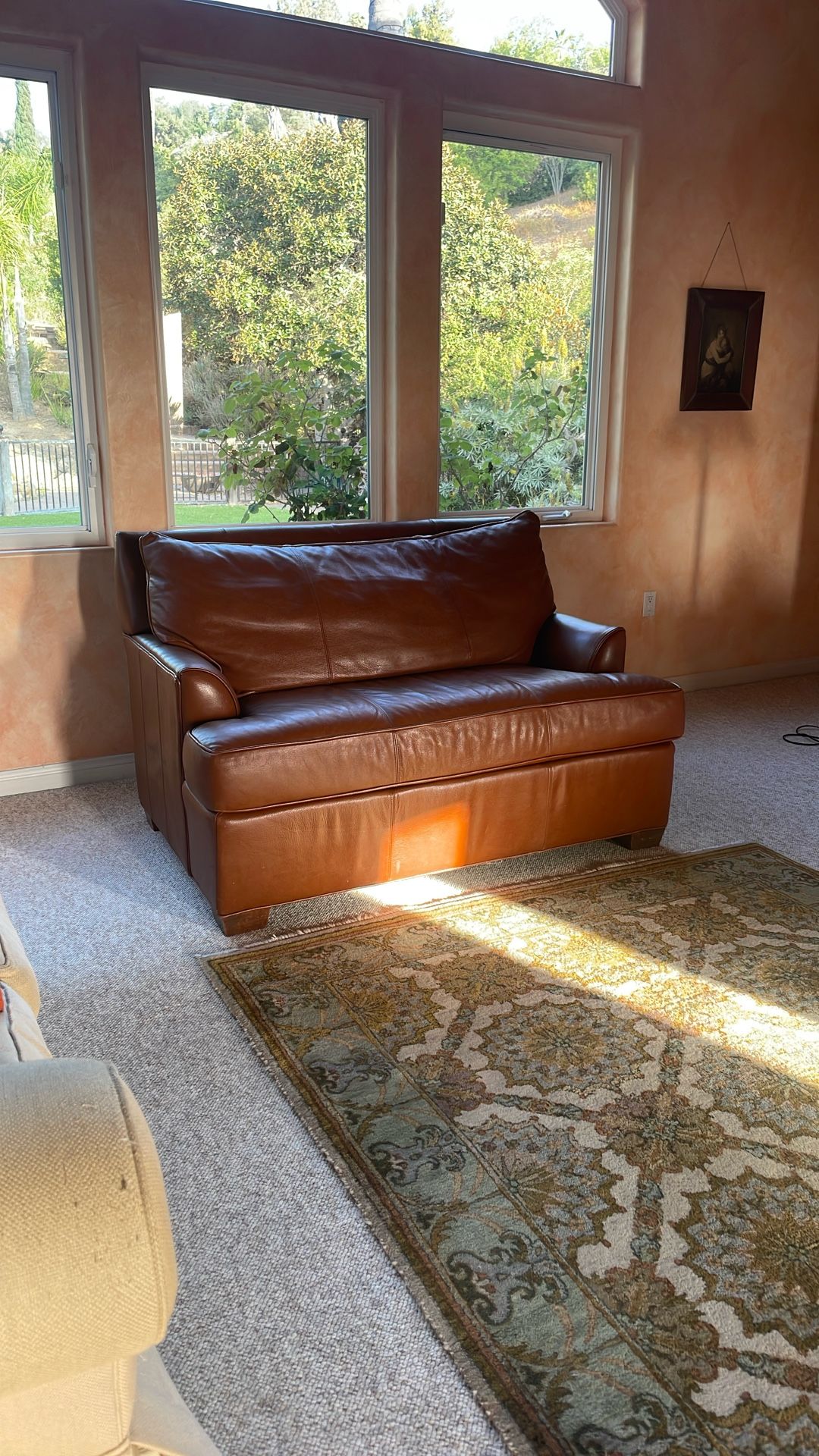 Ethan Allen Genuine Leather Chair-and-a-Half Sleeper Sofa, Twin Bed