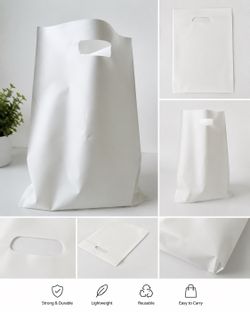 15x12 Inch White Plastic Gift Bags with Handles – Reusable Shopping & Retail Carry Bags