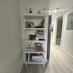 5-Shelf Wall Mount Ladder Bookcase White Metal Frame White