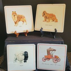 Vintage 4 Dog Print Pro-Tex Tin Metal Trivet/Wall Decor Poodles Collie Spaniel 