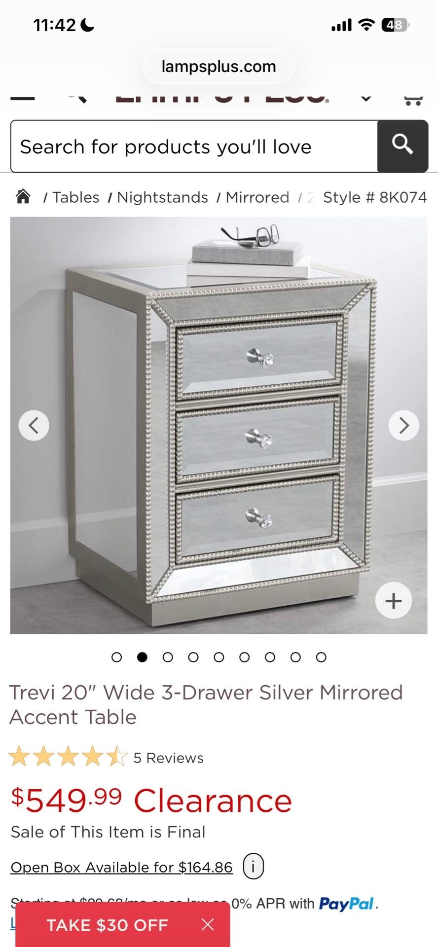 Mirrored bedside table