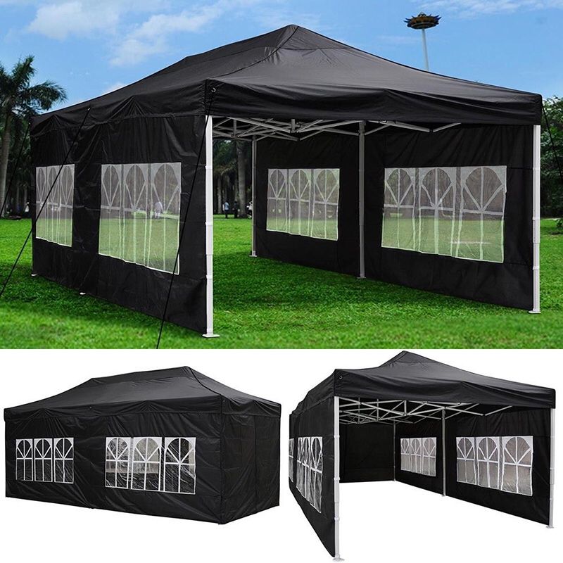 $230 (new) heavy-duty 10x20 ft outdoor ez pop up party tent patio canopy w/bag & 6 sidewalls, black