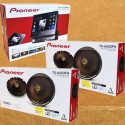 Pioneer Single Din Motorized Flip Out 7" Touchscreen DVD CD Bluetooth USB Apple CarPlay Android Auto 2-Sets 6 1/2" 2-Way Coaxial Speaker 680 W Package