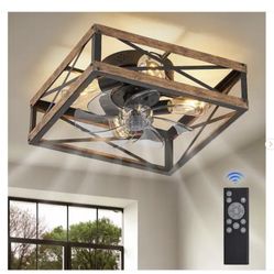 16 in. Indoor Brown Caged Ceiling Fan with Remote Included