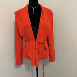 New! Orange Belted Open Front Blazer Size L