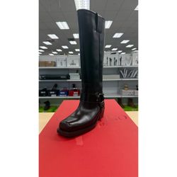 Rockstud Leather Biker High Boot, Black, Women's 38