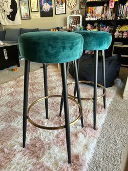 Teal Velvet Bar Stools – Set of 2