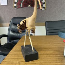 Hand-Carved Wooden Sculpture of a Bird 17”