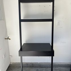 Leaning Bookshelf With Built-in Desk