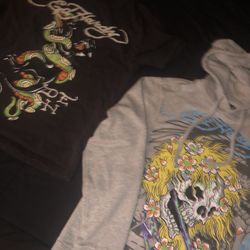 Ed Hardy Heather Gray Skull Hoodie X Ed Hardy Panther Snake Shirt 