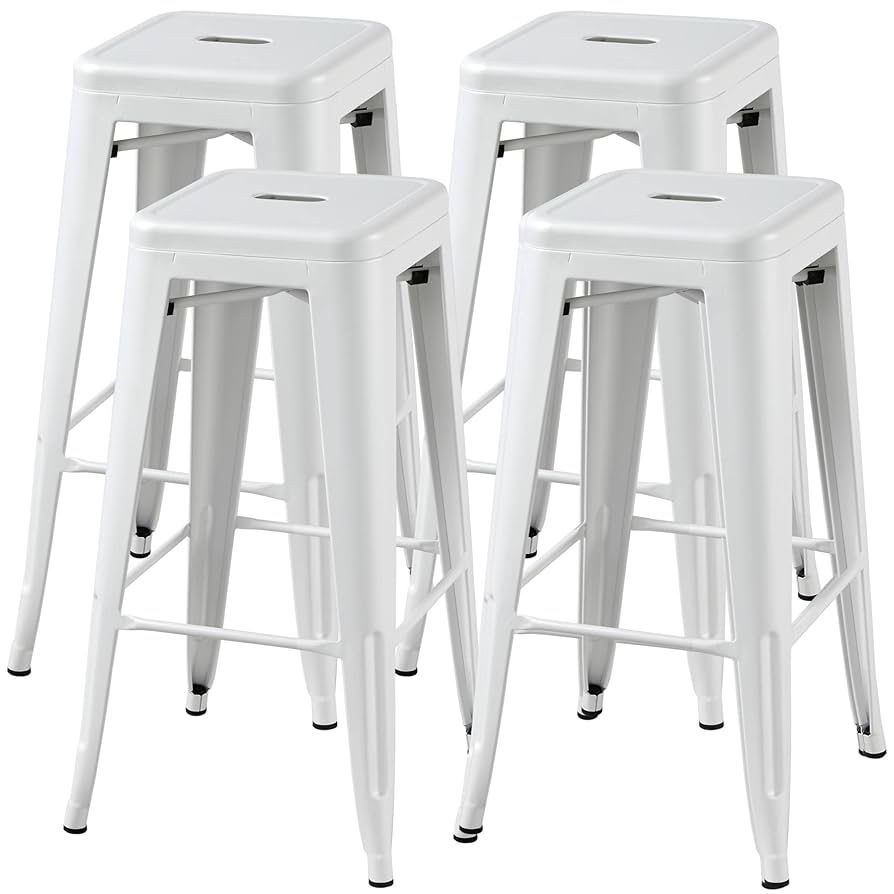 Yaheetech 30 Inch Metal Bar Stools, Counter Height Bar Stools, Set of 4 Stackable Indoor Outdoor Bar Stools, Industrial Bar Stools for