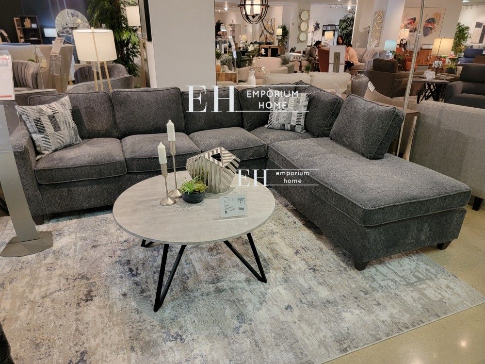 Grey Chenille Plush Sofa Sectional  Soft Reversible Style Soft Couch