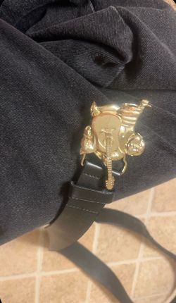 True Religion Black Leather Belt Size 36 – Western Gold Guitar Cowboy Buckle
