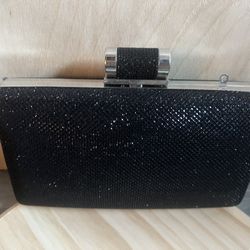 Black Glitter Clutch Silver Details 