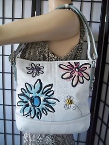 Coach White Floral Bee Duffle Crossbody Shoulder Bag F10871