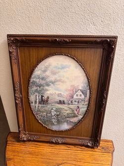 Framed Oval Country Scene Wall Art