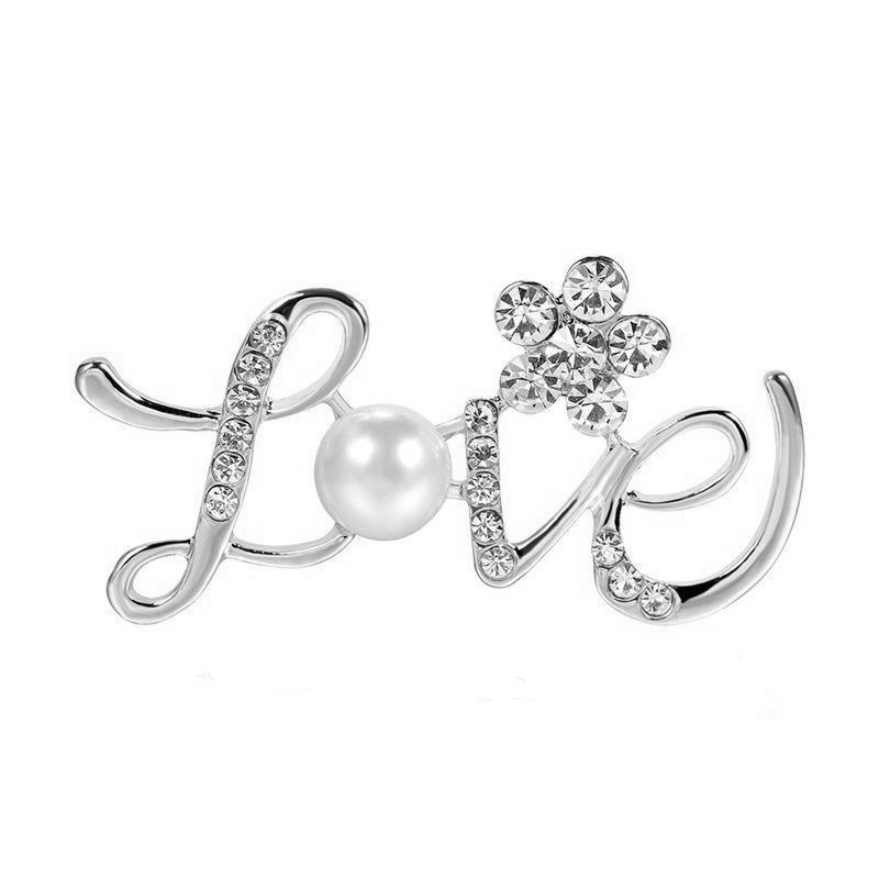 Fashion 3D Love Pendant Pin Brooch-Silver Color