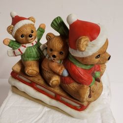 Vintage Homeco Bears On A Sled Figurine 