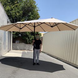 $85 (New) Large 15ft double sided outdoor patio umbrella, crank open/close (weight base not included) 