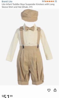 Lito Boys Suspender Knickers Set with Hat, 3T