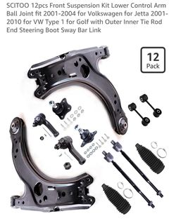 SCITOO 12pcs Front Suspension Kit Lower Control Arm Ball Joint fit 2001-2004 for Volkswagen for Jetta 2001-2010 for VW Type 1 for Golf with Outer Inne