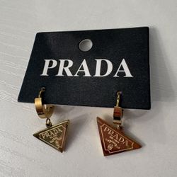 Prada Triangle Logo Gold Hoop Earrings – NEW 