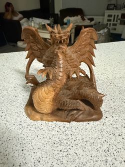 Vintage Magnificent Hand Carved Wooden Dragon With Open Wings | Handmade in Bali