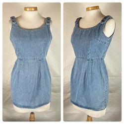 Vintage 90s Y2K Guess Jeans USA Lightwash Denim Mini Dress Overalls Juniors Sz 7